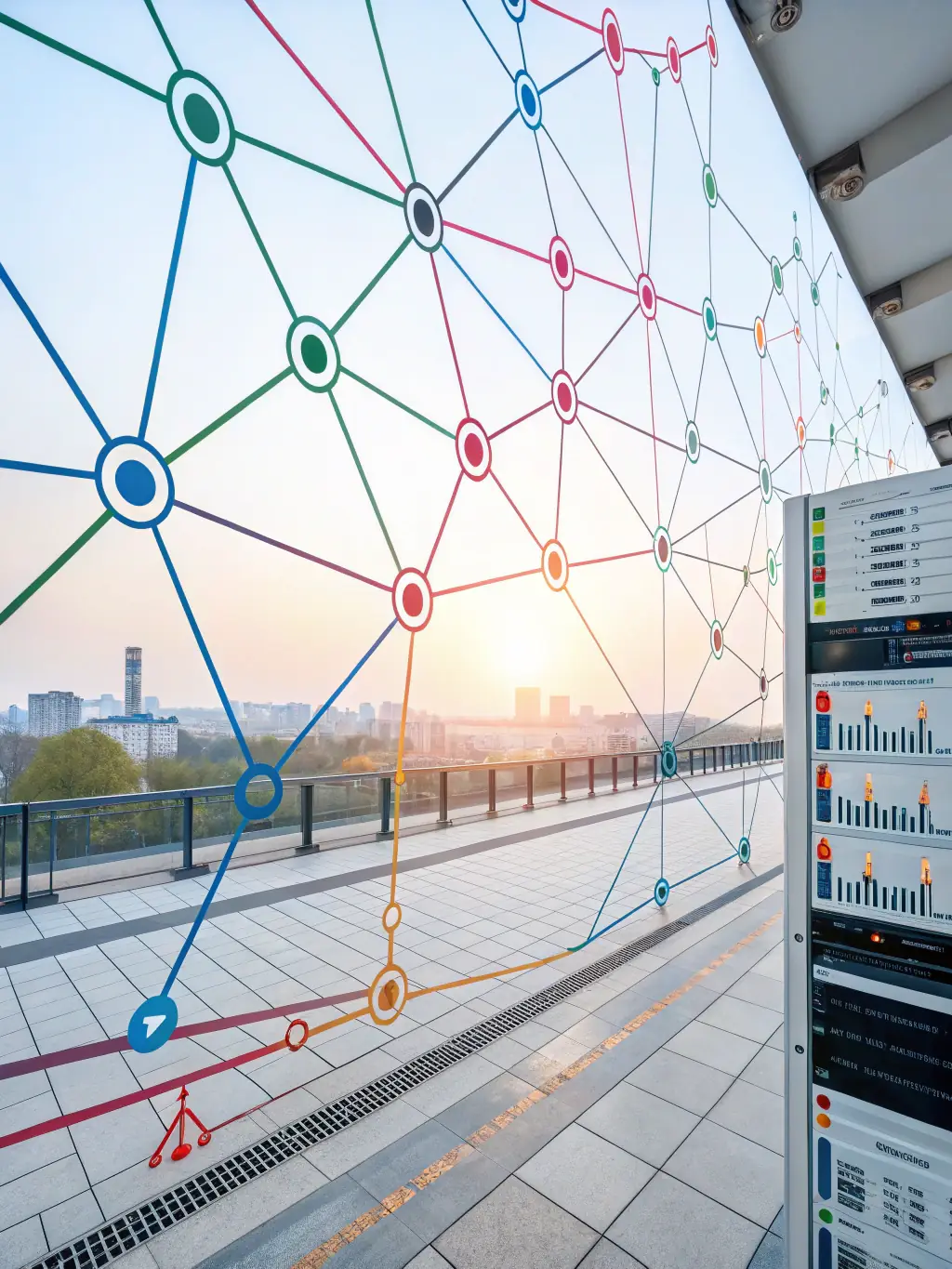 A clean, modern graphic representing digital ecosystem architecture, showcasing interconnected nodes and data flow.