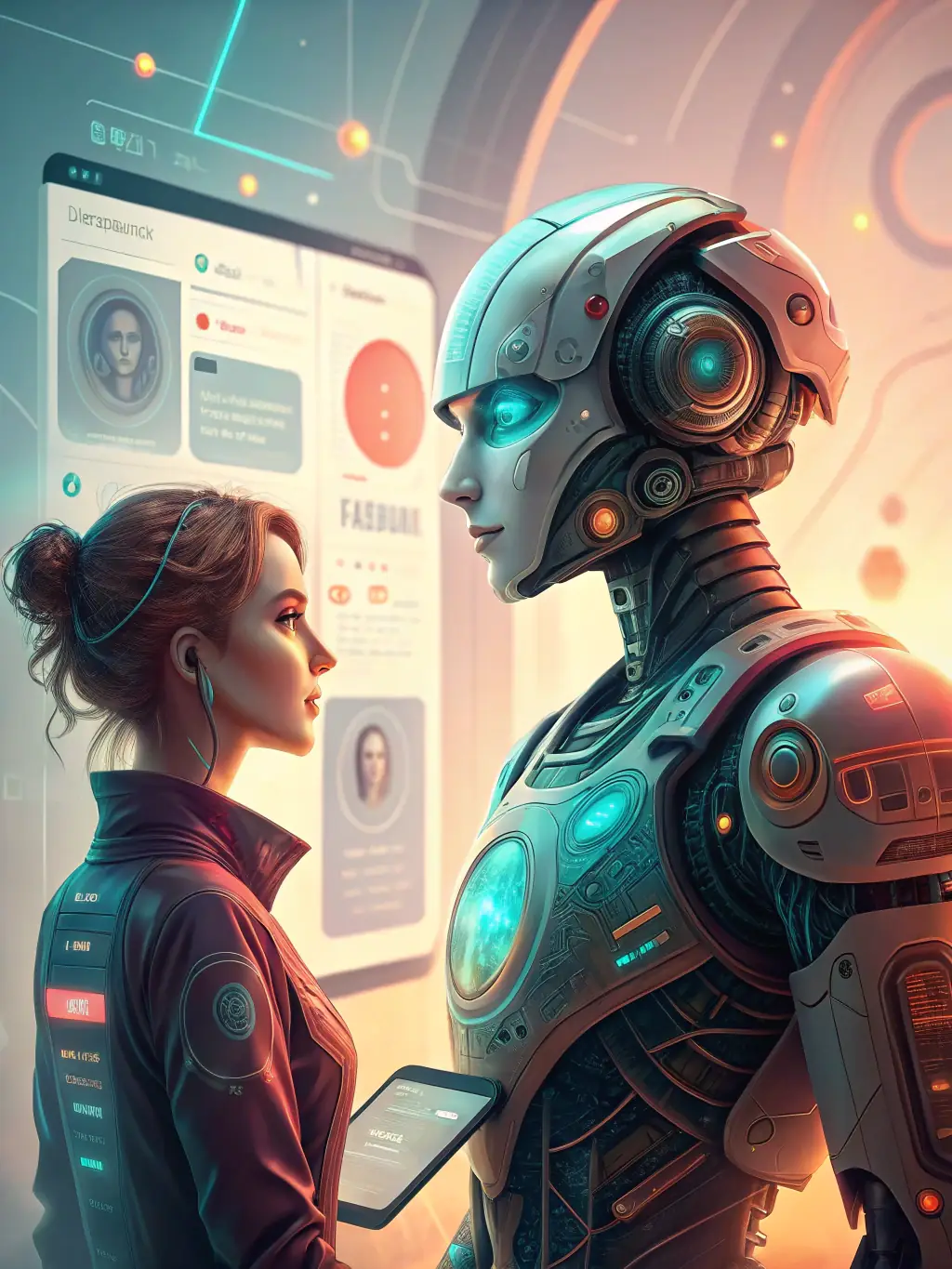 An AI interface graphic, highlighting user interaction and intelligent response systems.